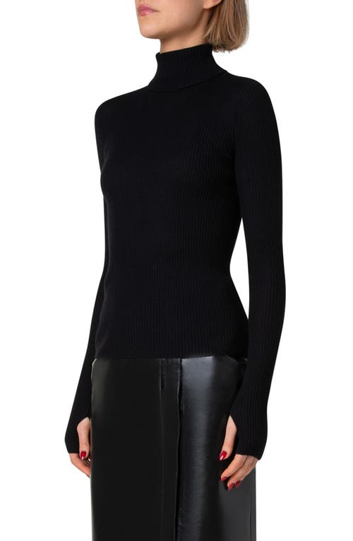 Akris Turtleneck Cashmere-silk Fine Rib Seamless Sweater In Black