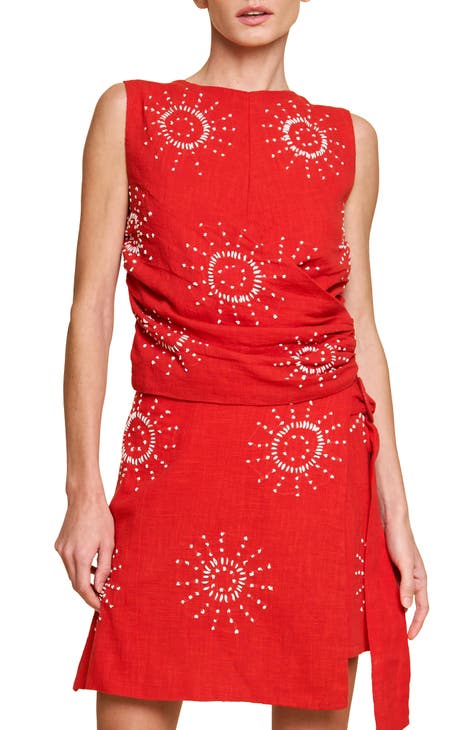 NWT Ciebon Women's  Red Beaded Sleeveless Tank Small