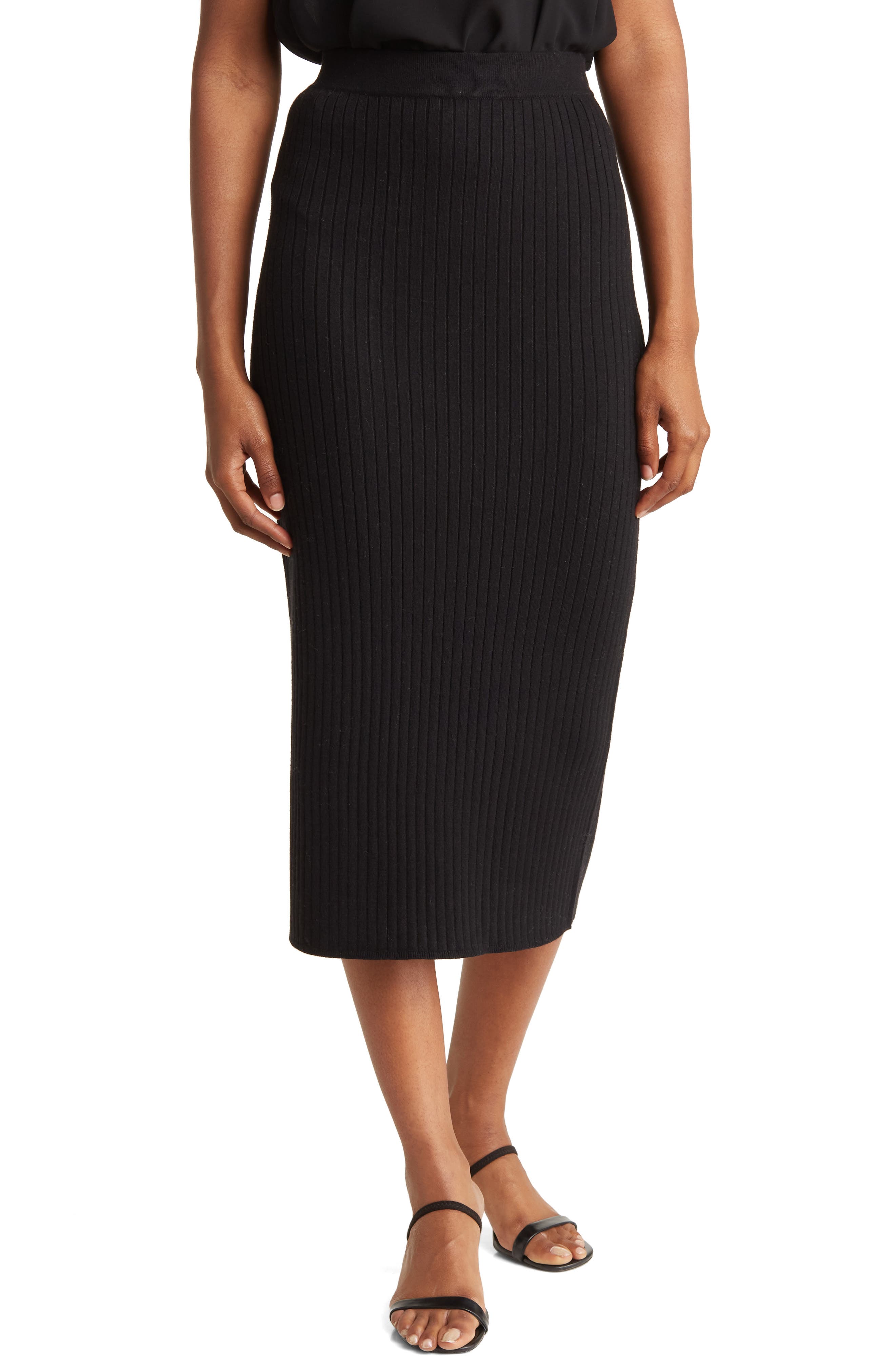 MAXSTUDIO Ribbed Pencil Sweater Skirt 