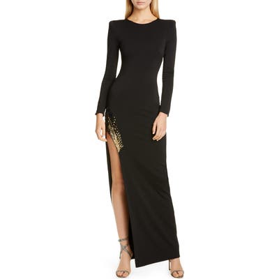 Haney Gia Long Sleeve Embellished Gown, Black