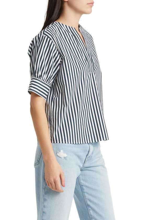 Shop Frame Stripe Split Neck Organic Cotton Popover Top In Navy Multi