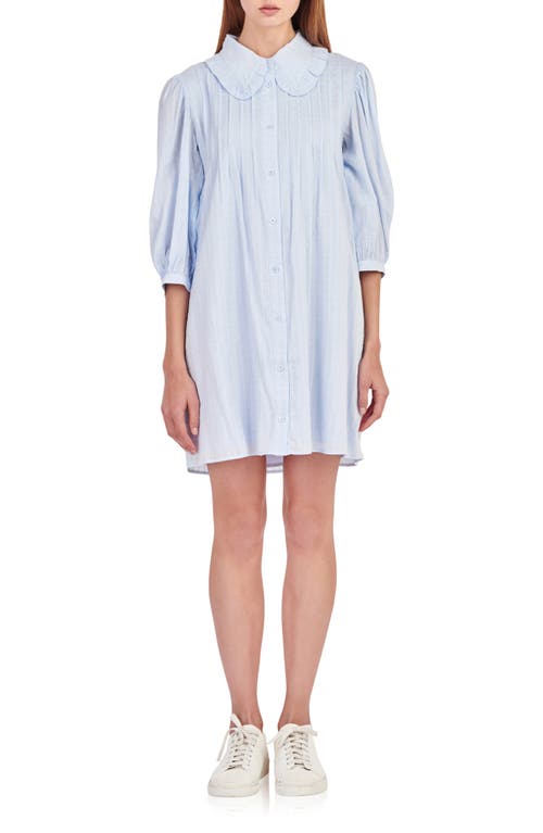 English Factory Ruffle Collar Cotton Blend Shirtdress Powder Blue at Nordstrom,