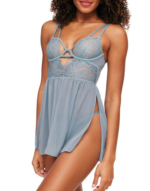 Adore Me Rae Unlined Babydoll & G-String Set Lingerie Medium Blue at