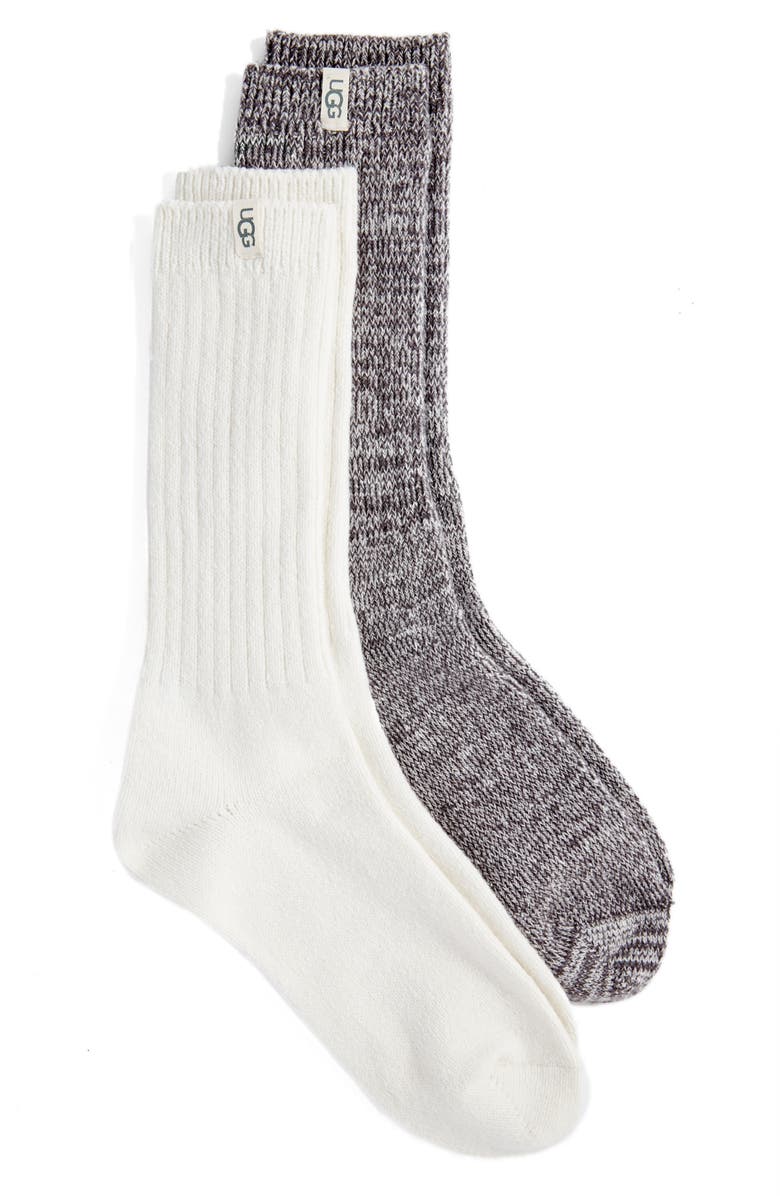 UGG<SUP>®</SUP> 2-Pack Slouchy Ribbed Crew Socks, Main, color, NIGHTFALL / WHITE