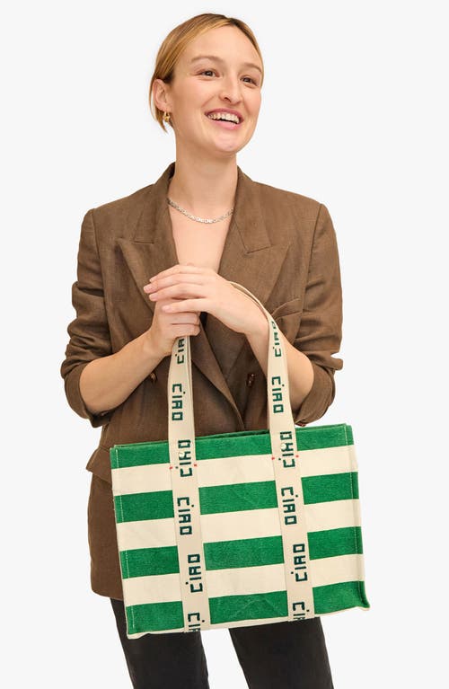 Clare V . Noemie Stripe Cotton Canvas Tote In Palm Green /canvas Stripe