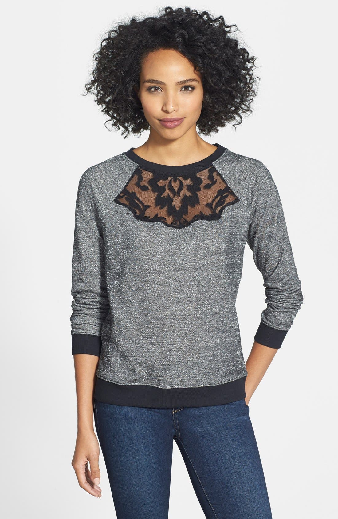 NYDJ Embroidered Lace Crewneck Sweatshirt Nordstrom