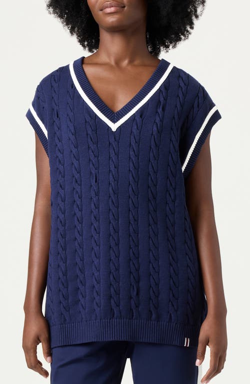 Shop Fila Gender Inclusive Baseline Cable Stitch Sweater Vest In  Navy/gardenia