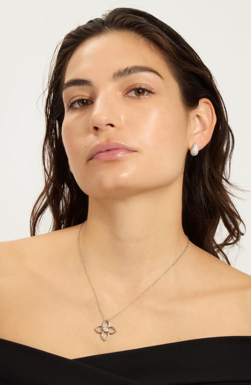 Adornia Sterling Silver Plated Adjustable Outline Cz Clover Necklace In Silver