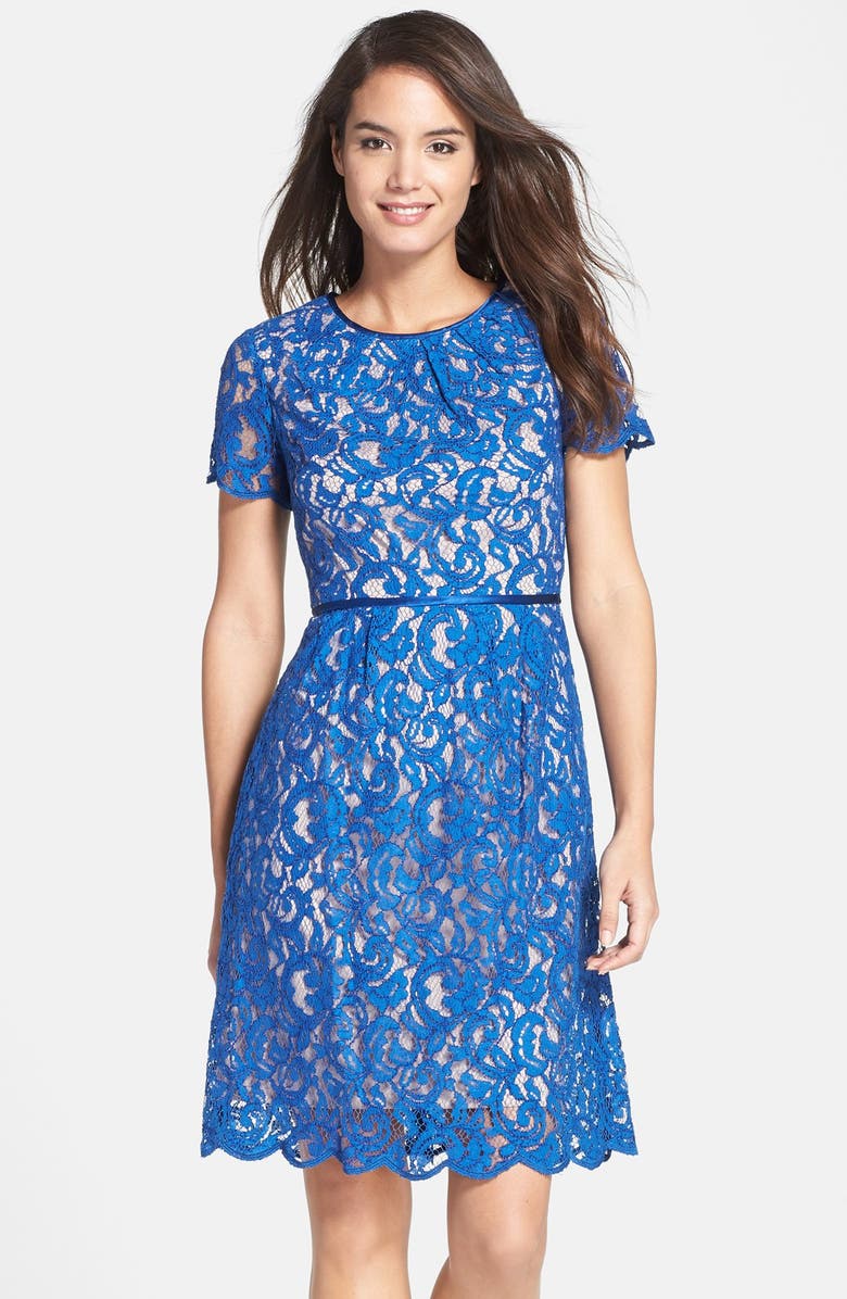 Adrianna Papell Scalloped Lace Dress, Main, color, 