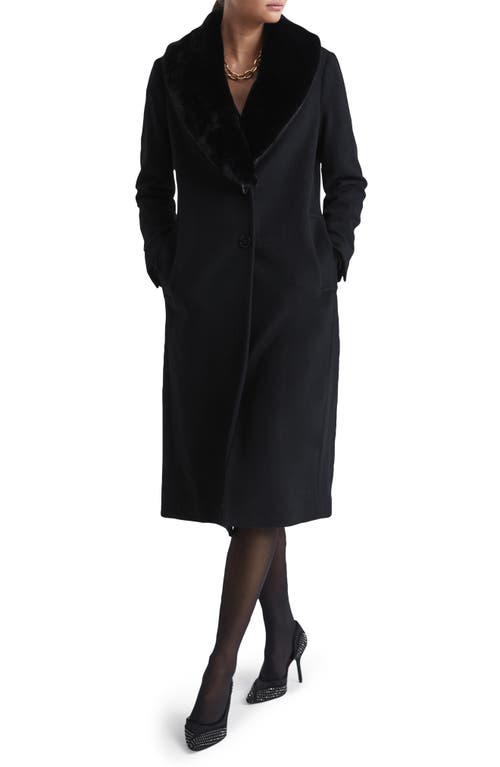 Reiss Laurie Wool Blend Longline Coat with Removable Faux Fur Collar Black at Nordstrom,