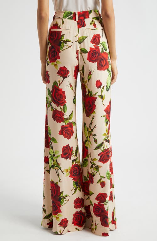 Shop L Agence L'agence Pilar Rose Print Wide Leg Pants In Sand/red Romantic Rose