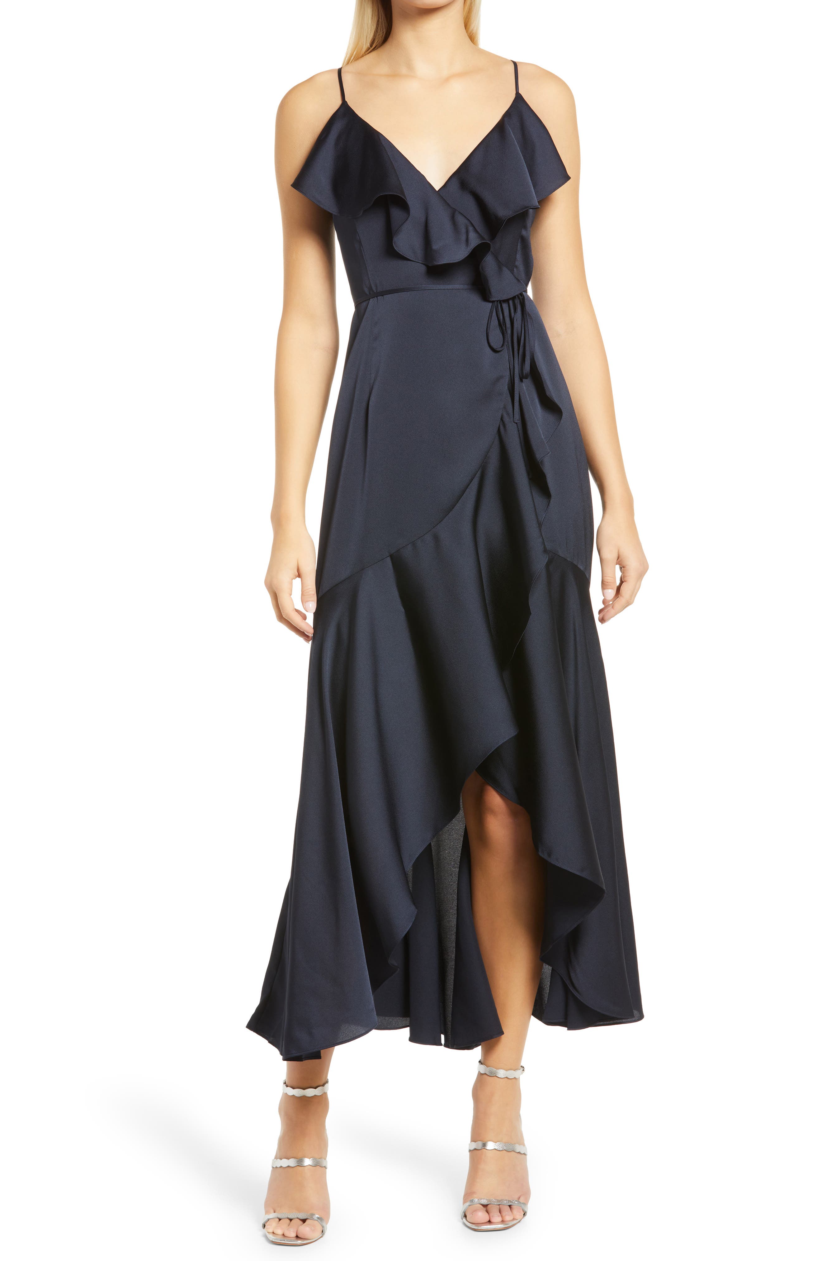 shona joy luxe ruffle wrap dress