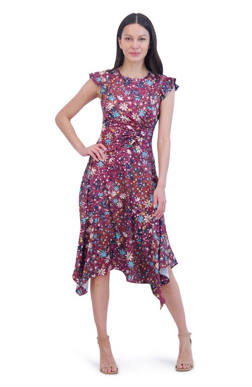 Shop Vince Camuto Floral Satin High-low Dress In Burgundy