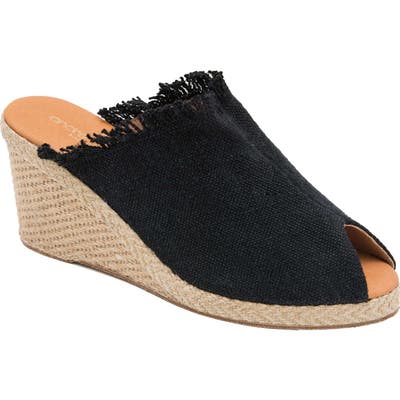Andre Assous Popy Frayed Wedge Mule, Black