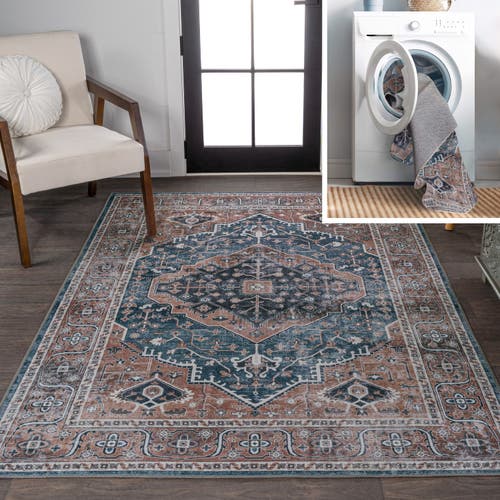 Jonathan Y Alacati Ogee Medallion Machine-washable Area Rug In Navy/brown