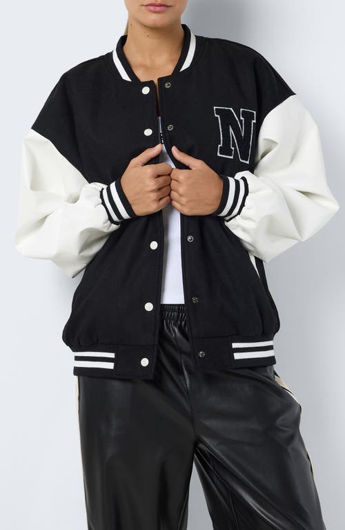 Shop Noisy May Delva College Jacket In Black Detail Pearled