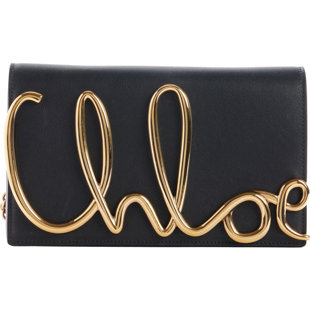 Chloé Script Logo Hardware Leather Shoulder Bag In Black