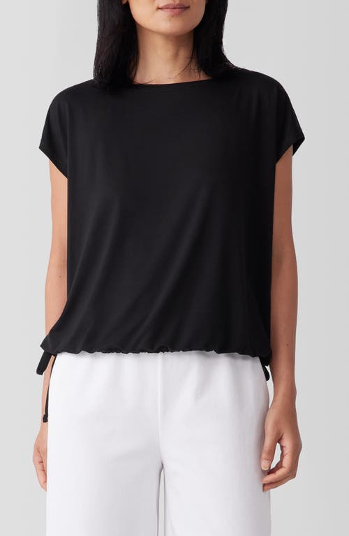 Eileen Fisher Boat Neck Drawstring Waist Top Black at Nordstrom,