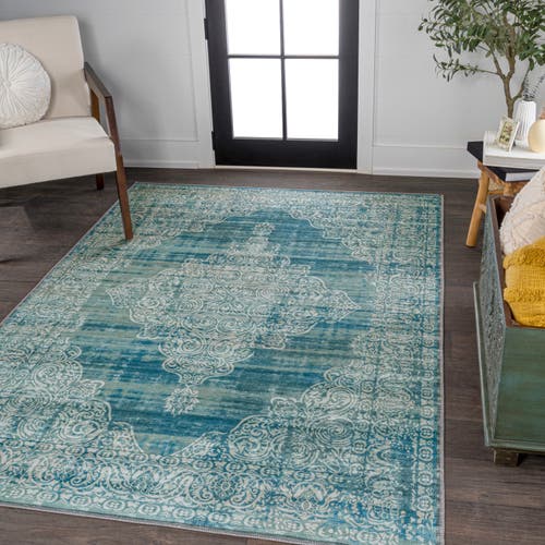 Shop Jonathan Y Regis Bohemian Medallion Machine-washable Area Rug In Teal/cream