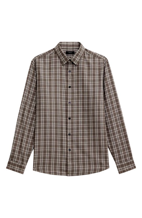 Shop Theory Irving Medium Check Cotton Button-up Shirt In Force Grey Multi - 13o