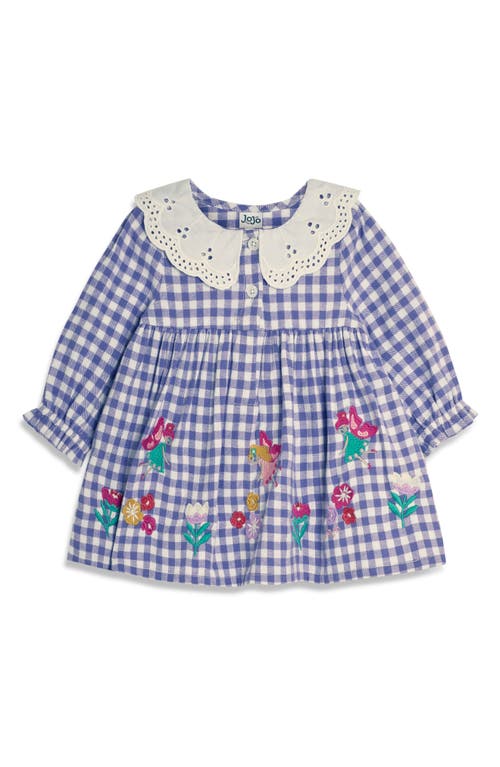 Shop Jojo Maman Bébé Jojo Maman Bebe Fairy Appliqué Long Sleeve Cotton Gingham Dress & Tights Set In Lilac