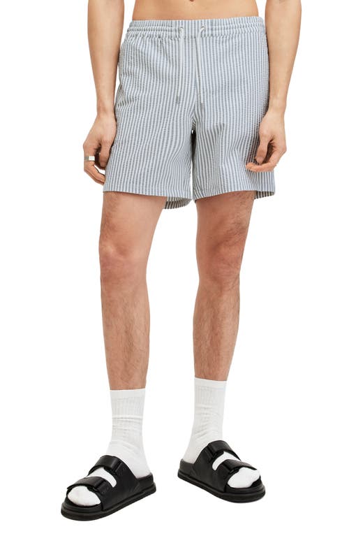 AllSaints Warden Stripe Swim Trunks in White/Grey at Nordstrom, Size Xx-Large