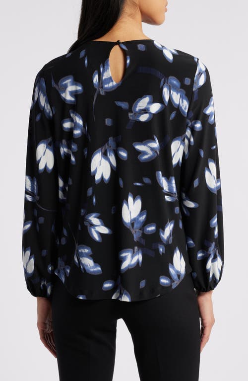 Shop Anne Klein Abstract Print Chain Pleat Neck Top In Midnight Dusk Multi