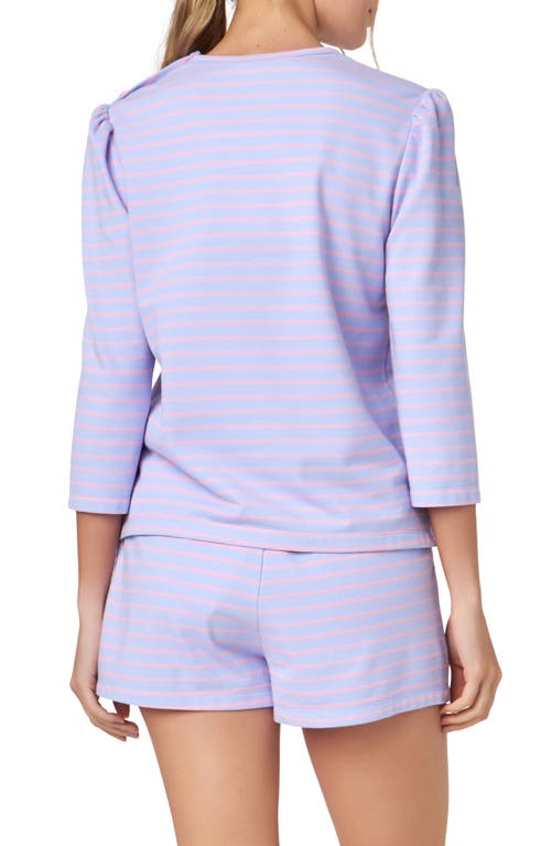 Shop English Factory Puff Sleeve Breton Stripe Cotton Top In Lavender/pink