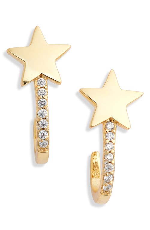 Argento Vivo Sterling Silver Star Pave Huggie Hoop Earrings in Gold