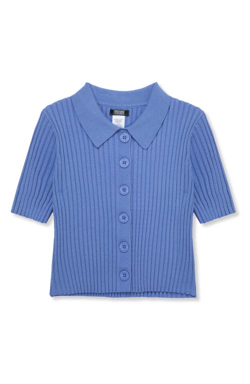 Truce Kid's Rib Button-Up Top in Blue 