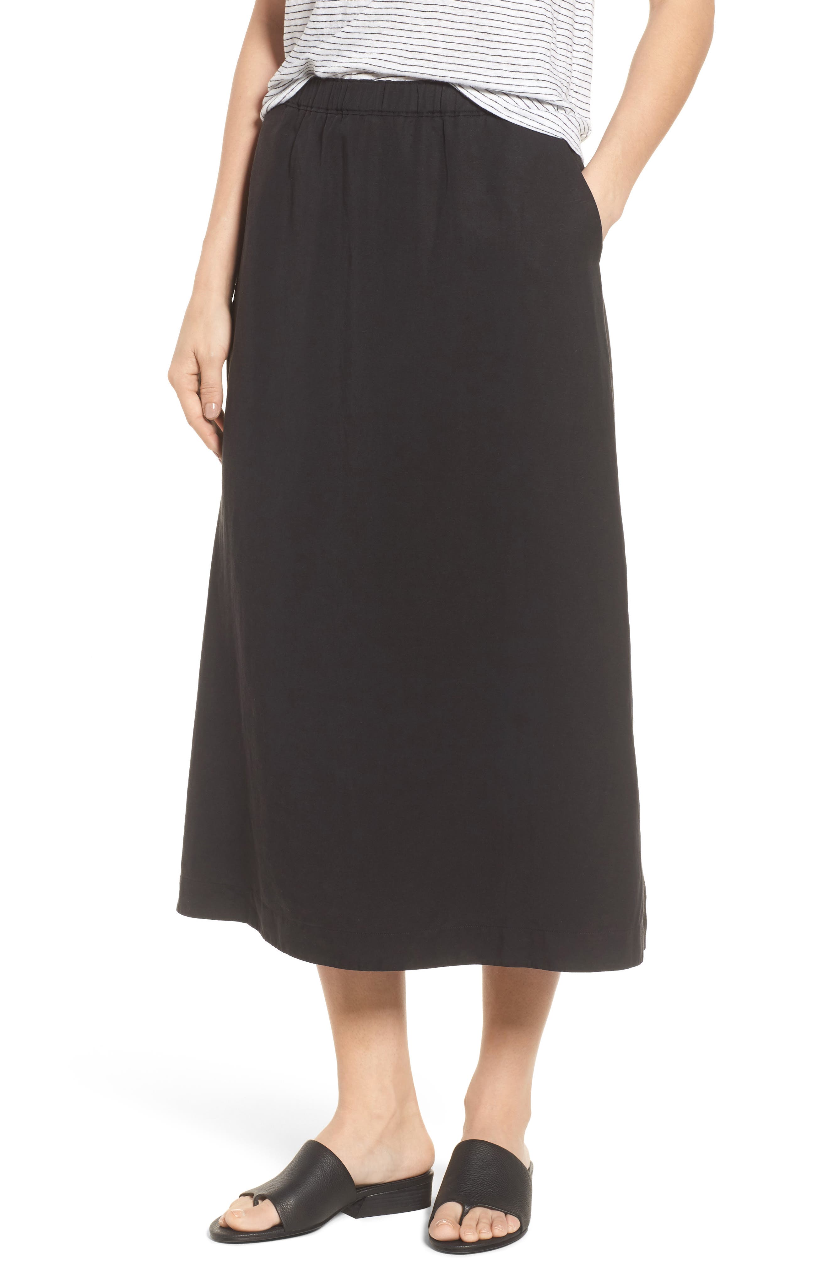Eileen Fisher Tencel® Lyocell & Linen Midi Skirt (Regular & Petite