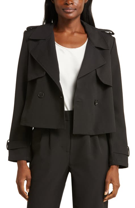 Melloday Crop Trench Blazer in Black at Nordstrom, Size Large