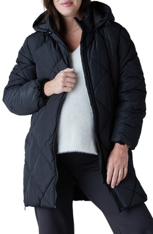 Ingrid & Isabel Quilted Longline Maternity Puffer Coat Black Onyx at Nordstrom,