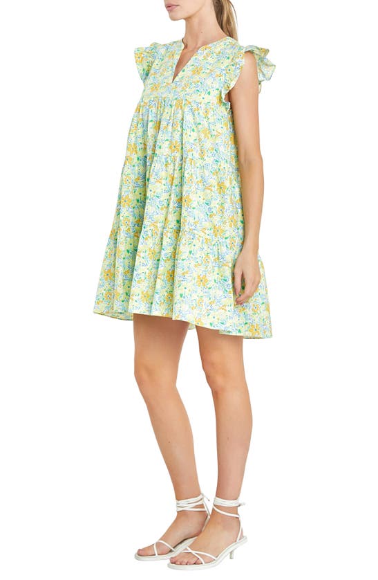 Shop English Factory Floral Tiered Minidress In Yellow Multi