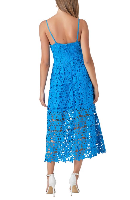 Shop Endless Rose Lace Spaghetti Strap Midi Dress In Ocean Blue