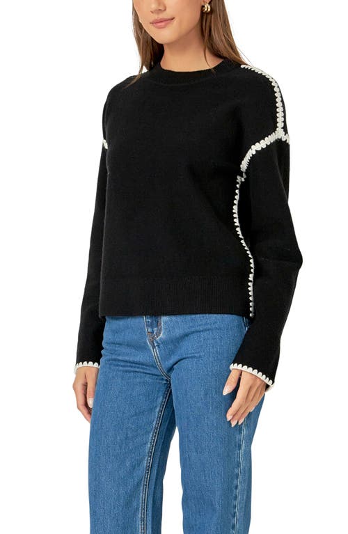 English Factory Embroidered Crewneck Sweater In Black/white
