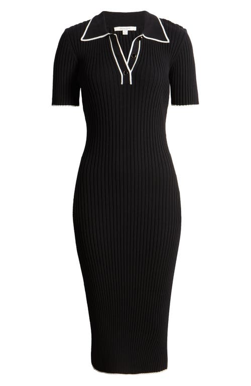 Shop Zoe And Claire Short Sleeve Rib Midi Sweater Dress In Black