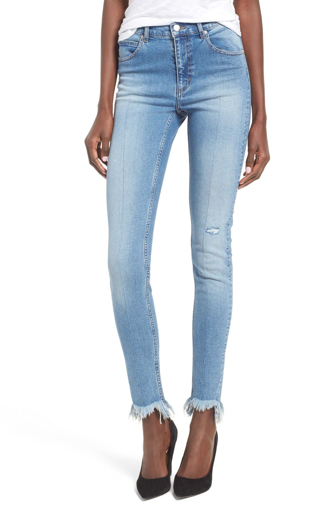 womens ankle jeans with frayed hem