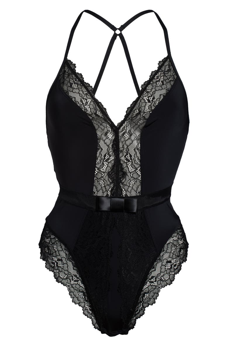Black Bow Henny Satin & Lace Thong Bodysuit | Nordstrom