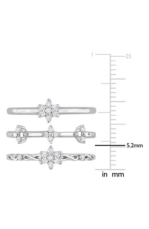 Delmar Set Of 3 Floral Diamond Rings In Silver