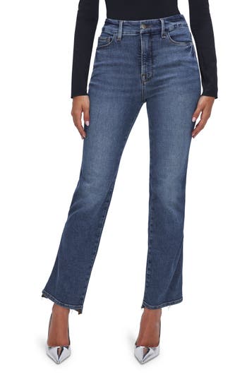 GOOD AMERICAN GOOD AMERICAN GOOD CURVE STEP HEM STRAIGHT LEG JEANS 