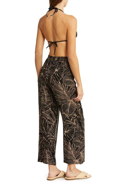 Shop Elan Print Cover-up Wrap Pants In Black/natural Tropics