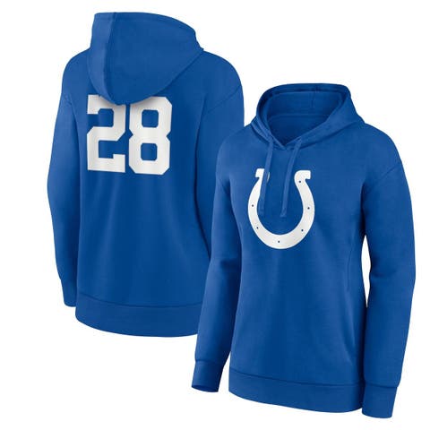 Women's Fanatics Branded Jonathan Taylor Royal Indianapolis Colts Player Icon Name & Number V-Neck Pullover Hoodie