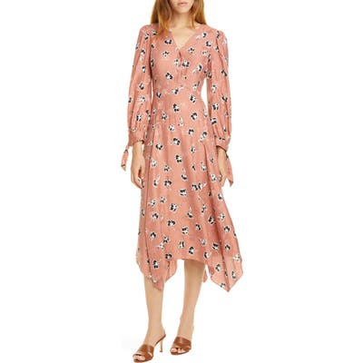 Rebecca Taylor Paintbrush Long Sleeve Silk Blend Dress, Pink