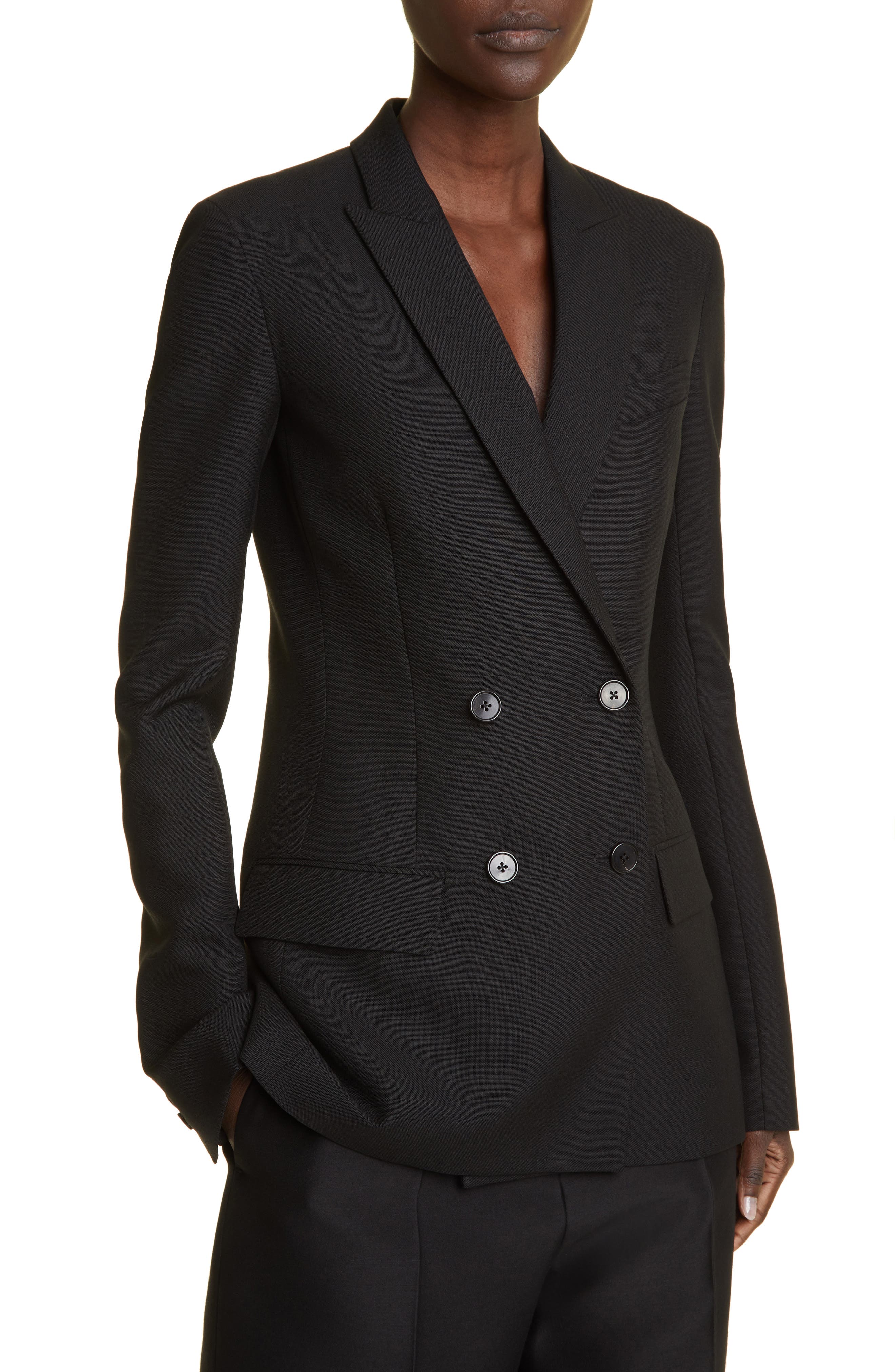 The Row Aristide Tailored Double Breasted Wool & Mohair Jacket in Black |  Smart Closet