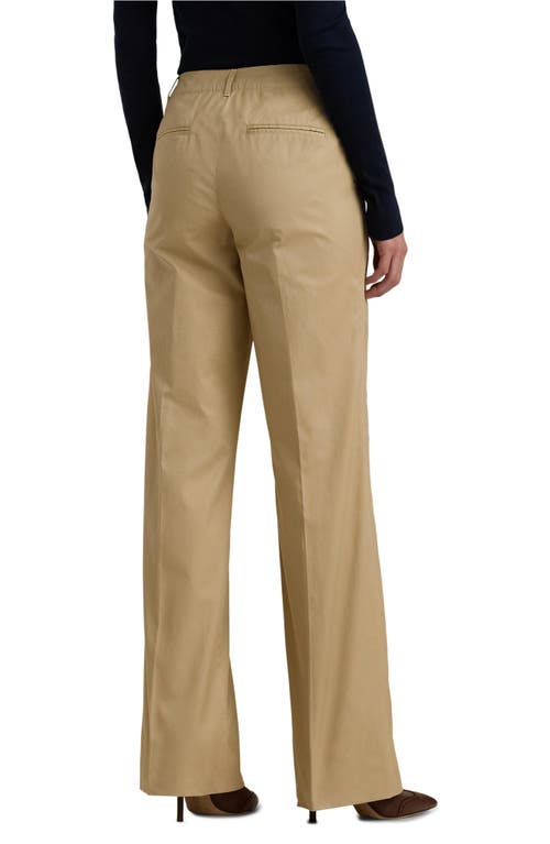 Shop Lauren Ralph Lauren Cotton Twill High Waist Pants In Birch Tan