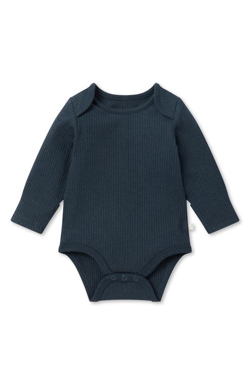 MORI Rib Long Sleeve Bodysuit in Navy at Nordstrom