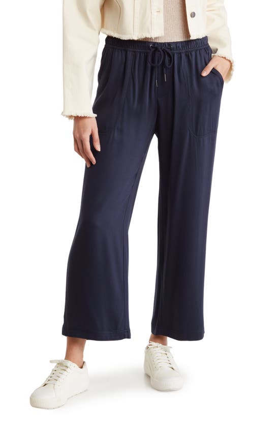 Splendid Leona Wide Leg Knit Drawstring Pants In Navy
