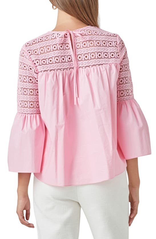 Shop Endless Rose Bell Sleeve Lace Poplin Blouse In Pink