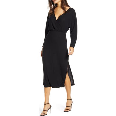 All In Favor Cozy Ribbed Midi Dress, Black